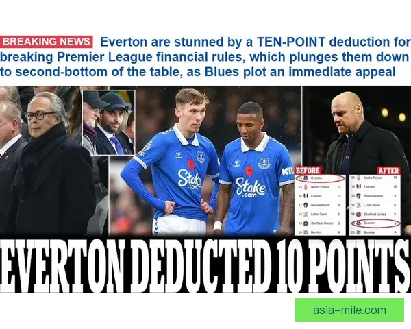埃弗顿因再违利润可持续规则面临六分扣罚风险